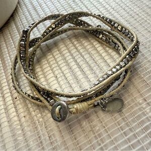 American Eagle Outfitters Silver and Tan Wrap Bracelet